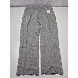 Manzini Dress Pants Mens 44x36 Gray Linen Flat Front Straight Unhemmed Italy NWT